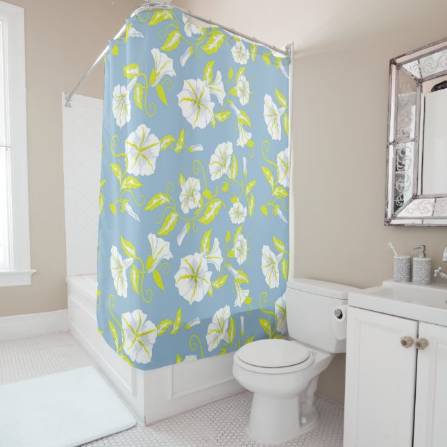 Weiße und gelbe Blumen auf grauem Boden Duschvorhang (Beispiel)