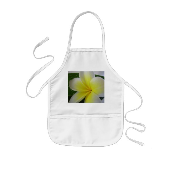 Weiße und gelbe Frangipani Kinderschürze (Vorne)
