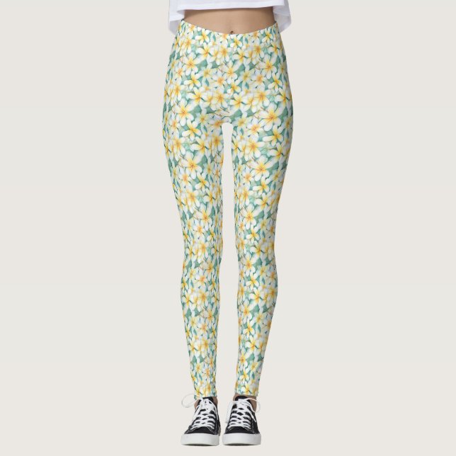 Weiße und gelbe Frangipani-Leggings Leggings (Vorderseite)