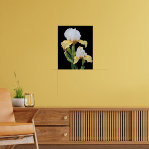 Weiße und gelbe Schwertlilien auf schwarzem Floral Poster