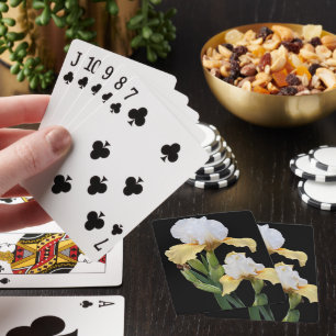 Weiße und gelbe Schwertlilien auf schwarzem Floral Spielkarten