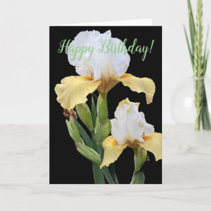 Weiße und gelbe Schwertlilien Blumen Geburtstag Karte