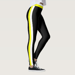 Weiße und gelbe Seitenstreifen-Schwarze Sportleggi Leggings