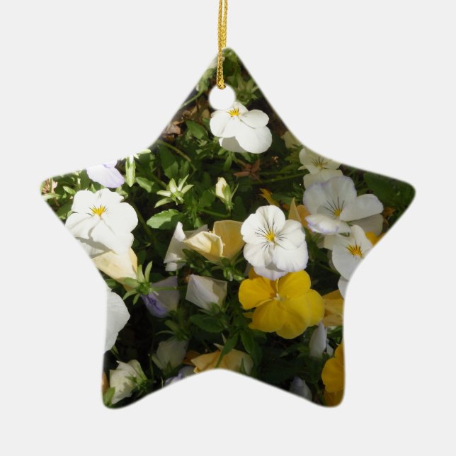 Weiße und gelbe Stiefmütterchen Keramikornament (Vorne)
