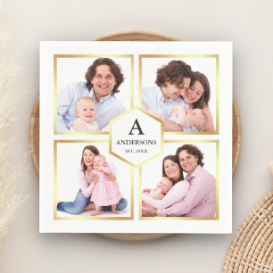 Weiße und goldene 4-Bilder-Familienfotocollage Serviette