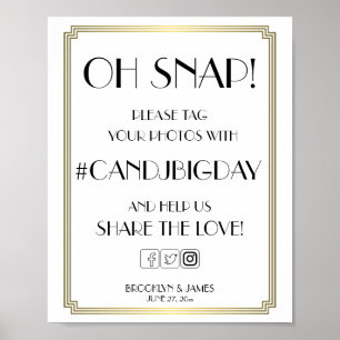 Weiße und goldene Art Deco Gatsby-Hashtag-Tafel 8x Poster