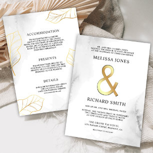 Weiße und goldene Blätter Et-Zeichen Hochzeit Einladung