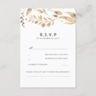 Weiße und goldene Blätter Hochzeitsrabatte RSVP Karte