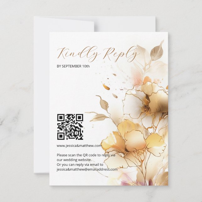 Weiße und goldene Blume Hochzeit RSVP Karte (Vorderseite)