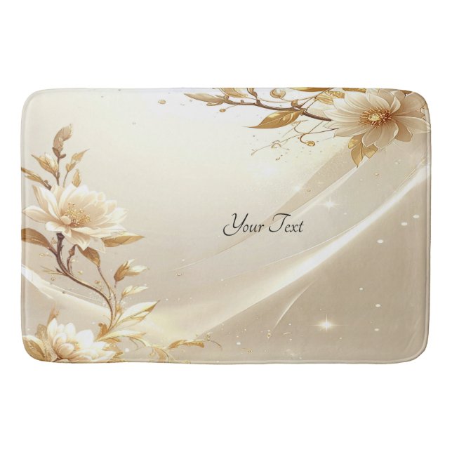 Weiße und goldene Blumen Badematte (Vorderseite)