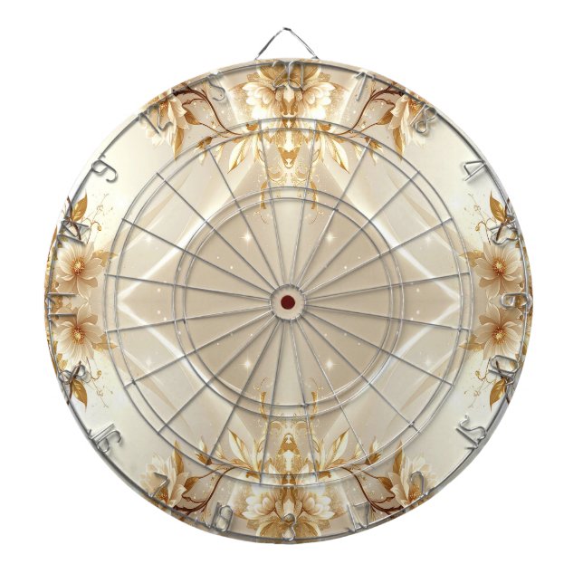Weiße und goldene Blumen Dartboard Dartscheibe (vorne)