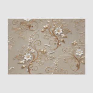 Weiße und goldene Blumen-Decoupage-Geschenkpapier Seidenpapier