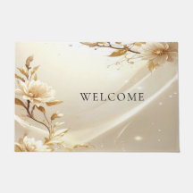 Weiße und goldene Blumen Fußmatte