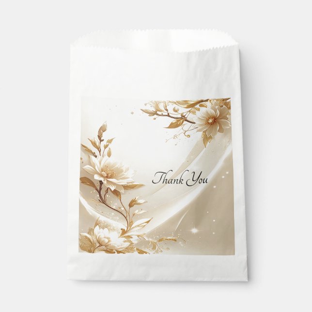 Weiße und goldene Blumen Geschenktüte Geschenktütchen (Vorderseite)