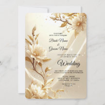Weiße und goldene Blumen Hochzeits-Einladung