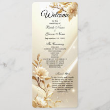 Weiße und goldene Blumen Hochzeitsprogramm