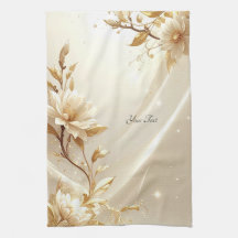 Weiße und goldene Blumen Küchenhandtuch