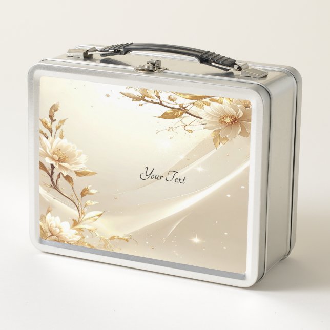 Weiße und goldene Blumen Lunchbox (Vorderseite)