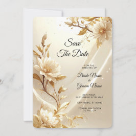 Weiße und goldene Blumen Save The Date