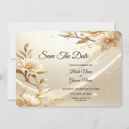 Weiße und goldene Blumen Save The Date