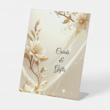 Weiße und goldene Blumen-Tischschilder