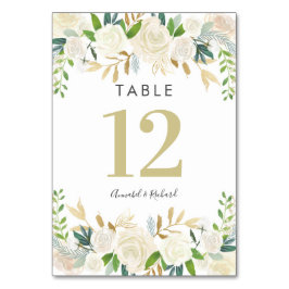 Weiße und goldene Blumenkarten Tischnummer