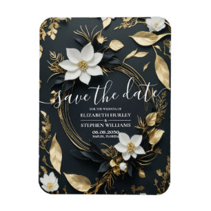 Weiße und goldene blumenreiche Hochzeit retten das Magnet