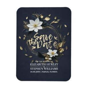 Weiße und goldene blumenreiche Hochzeit retten das Magnet
