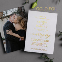 Weiße und goldene elegante Typografie-Foto-Hochzei