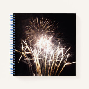 Weiße und goldene Feuerwerke I Patriotische Feier Notizbuch