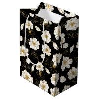Weiße und goldene Flora in Schwarz