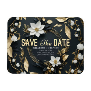Weiße und goldene florale Hochzeits-Wreath Save-th Magnet