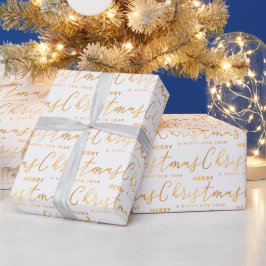 Weiße und goldene Frohe Weihnachten Wortkunst Geschenkpapier