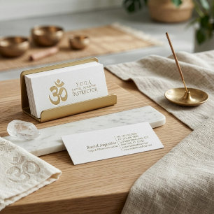 Weiße und goldene geprägte OM-Symbol-Yoga-Lehrerin Mini Visitenkarte