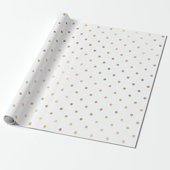 Weiße und goldene Glitter-Polka-Punkte Geschenkpapier (Ungerollt)