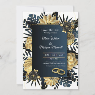 Weiße und goldene Hochzeit Einladung