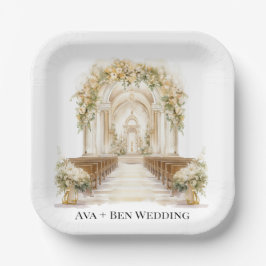 Weiße und goldene Hochzeit Pappteller