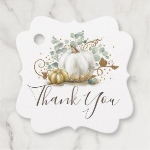 Weiße und goldene Kürbisse Herbst Danke Geschenkanhänger