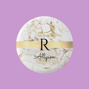 Weiße und goldene Marmor Goldbarren, DIY schwarze Button