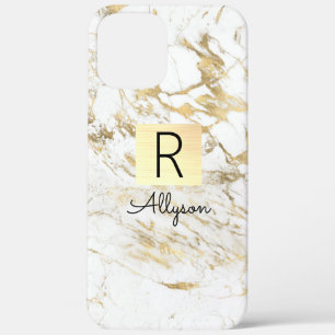 Weiße und goldene Marmor-Goldbox, schwarzer Name u Case-Mate iPhone Hülle