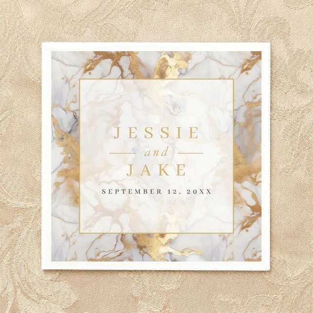 Weiße und goldene Marmor-Hochzeit Serviette (White and gold marble Wedding Napkins)
