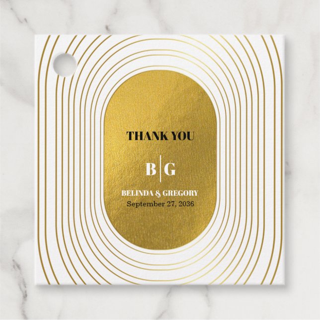 Weiße und goldene moderne Minimalistische Arch-Hoc Geschenkanhänger (Vorderseite)