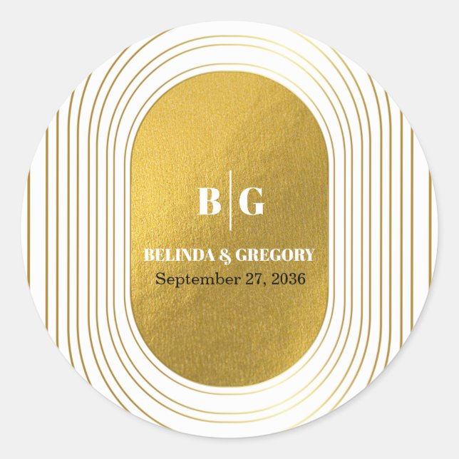 Weiße und goldene moderne Minimalistische Arch-Hoc Runder Aufkleber (Vorderseite)