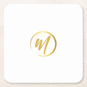 Weiße und goldene Monogramm Rechteckiger Pappuntersetzer