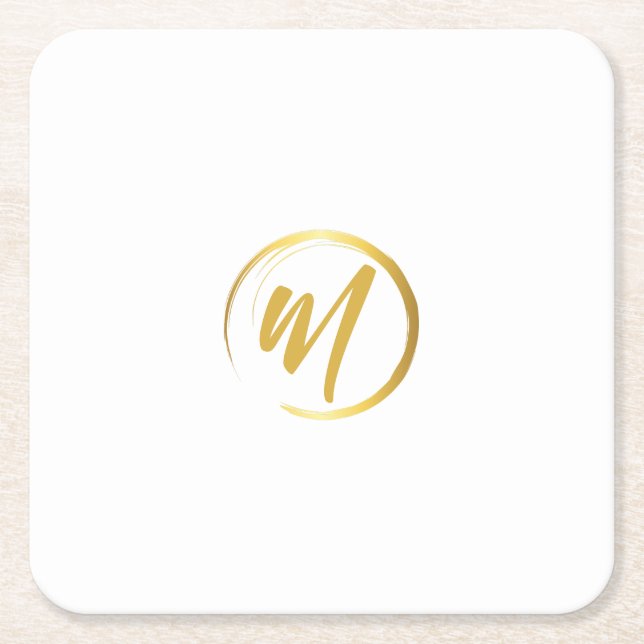 Weiße und goldene Monogramm Rechteckiger Pappuntersetzer (Vorderseite)