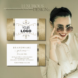 Weiße und goldene Ornamente Goldener Glitzer mit L Visitenkarte