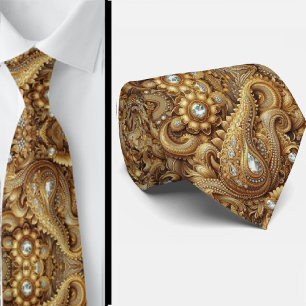 Weiße und goldene Paisley-Diamant-Halskrawatte im  Krawatte