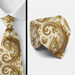 Weiße und goldene Paisley-Diamant-Krawatte im 3D-S Krawatte