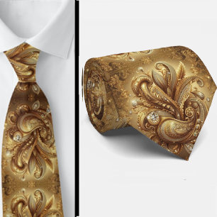 Weiße und goldene Paisley-Diamant-Krawatte im 3D-S Krawatte