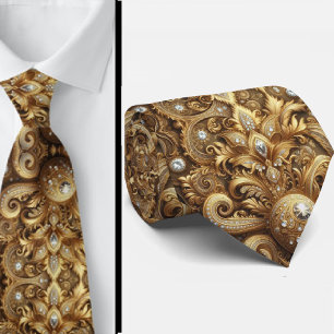 Weiße und goldene Paisley-Diamant-Krawatte im 3D-S Krawatte